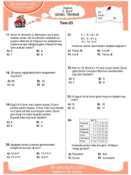 ilkokul 1. Sınıf Genel Tekrar Testleri 